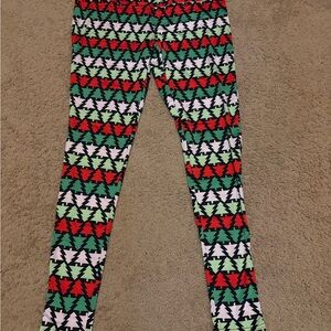 Tipsy Elves Leggings with Christmas Tree Pattern in Red, Green, and Black